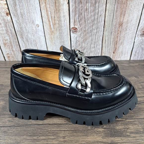 Gucci Jeanne GG Logo Chain Slip On Leather Lug Loafer Women's Sz 8 EU38 Black - Picture 3 of 13